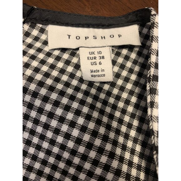 Top Shop Size 6 Gingham Plaid Puff Sleeve Midi Dress Black White - Picture 5 of 10